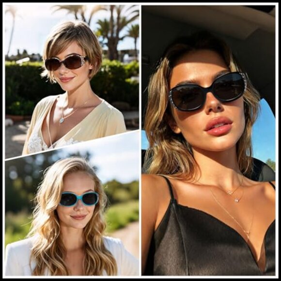 Polarized Wrap Around Sunglasses with Rhinestone Design UV400 Protection main image 6